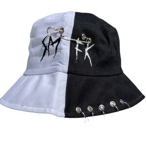 Unisex Black & White  Safety Pin Graphic Trendy Bucket Hat